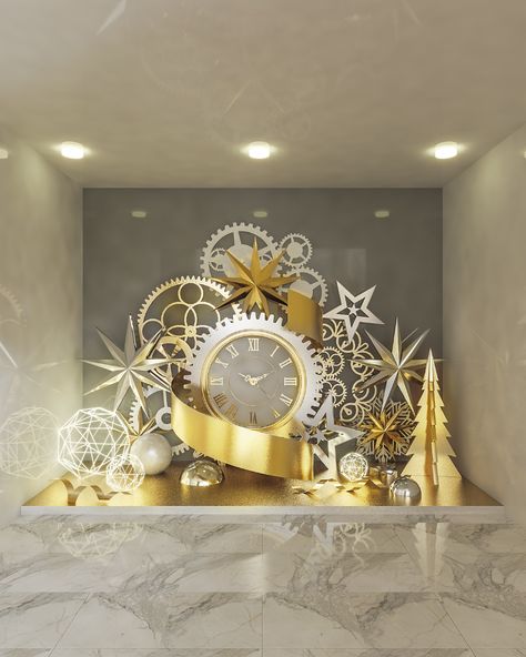 Clock Christmas Decoration, New Year Event Decoration, New Year Decorations Ideas 2024, Christmas Mall Decoration, Christmas Decor Office, New Year Decorations Ideas, Circus Birthday Party Decorations, Mall Decoration, Commercial Christmas Decorations