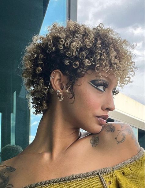 Curly Mohawk Women, Coily Mullet, Curly Pixie Mullet, Short Mullet Curly Hair, Short Hairstyles Wavy Hair, Short Curly Hair Mullet, 3c Mullet, Shaved Curly Hair, Afro Mullet