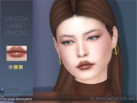 Lower Lip Piercing, Bridge Piercing, Sims 4 Piercings, Piercing Labret, Lower Lip, Labret Piercing, Eyebrow Piercing, Lip Ring, Sweater Crop