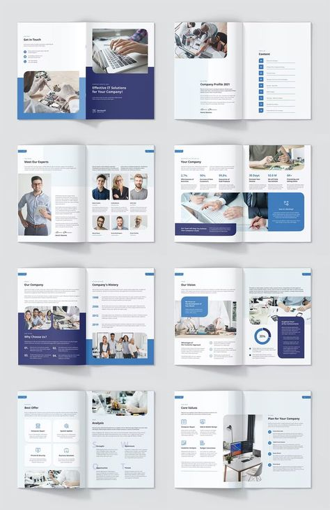 Book Page Design Ideas, It Brochure Design, Company Brochure Design Layout, Our Clients Page Design, Corporate Brochure Design Layout, It Company Profile, A4 Brochure Design, About Us Design, Service Brochure