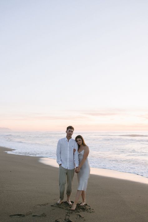 Beach Casual Engagement Photos, Modern Beach Engagement Photos, Engagement Beach Pictures, Posed Engagement Photos, Beach Engagement Pics, Beach Photoshoot Engagement, Engagement Photo Ideas Beach, Engagement Photos At The Beach, Engagement Ocean Photos