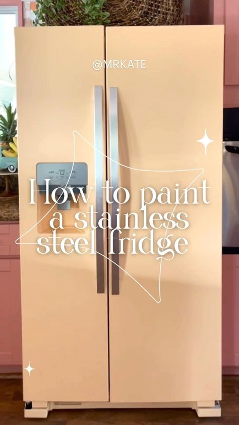 #kitchenreno #kitchenrenovation #kitchentips Paint Stainless Steel Fridge, Painted Kitchen Appliances, Old Fridge Makeover, Cyrus Dobre, Appliance Makeover, Fridge Diy, Painting Appliances, Fridge Makeover, Painted Fridge