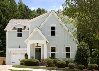 Cottage Garage Doors, Carriage House Exterior, Exterior House Paint Ideas, Front Door Curb Appeal, Cottage Garage, Exterior Paint Colours, House Paint Ideas, Exterior Gray Paint, Gray Exterior