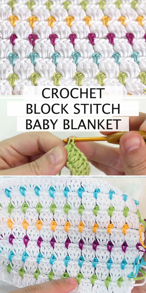 Crochet Block Stitch Baby Blanket - Free Step By Step Tutorial For Beginners & Pattern #crochet Crochet Block Stitch, Block Stitch, Crochet Baby Blanket Free Pattern, Crochet For Beginners Blanket, Easy Crochet Baby, Baby Afghan Crochet, Crochet Blocks, Haken Baby, Crochet Patterns Free Blanket