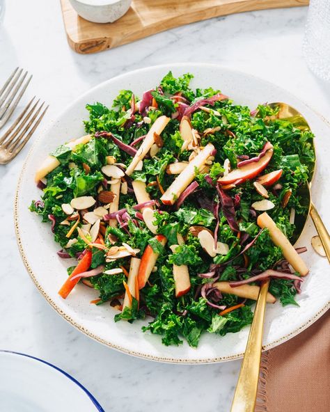 Easy Kale Recipes, Apple Cider Vinegar Dressing, Cider Vinegar Dressing, Honey Dijon Dressing, Kale Slaw, Group Dinner, Dijon Dressing, Apple Slaw, Sauteed Kale