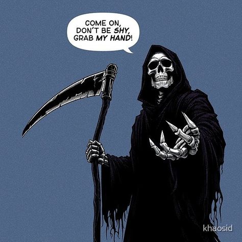 Grim Reaper grab my hand Grim Reaper Oil Painting, The Grim Reaper Art, Grim Reaper Funny, Reaper Pose Reference, Female Grim Reaper Drawing, Grim Reaper Design, Cartoon Grim Reaper, Grim Reaper Painting, Reaper Character Design