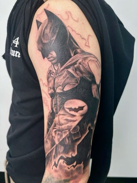 Batman Sleeve Tattoo, Batman Tattoo For Men, Batman Tattoo Ideas, Batman Sleeve, Batman Tattoos, Pop Culture Tattoos, Culture Tattoos, Arm Tats, Batman Tattoo