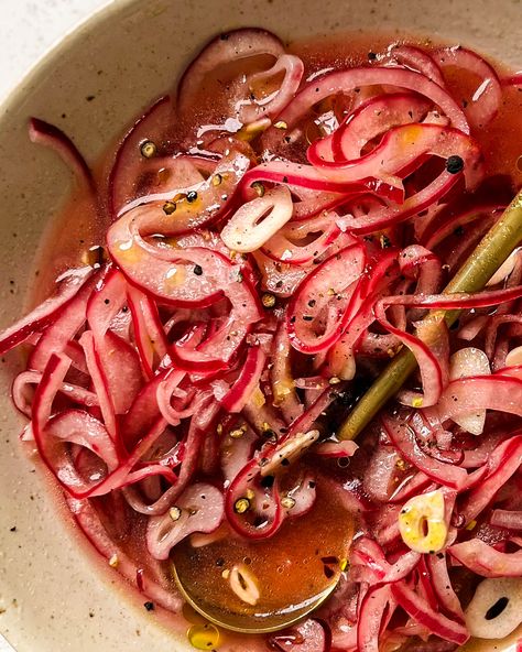 Pickled Red Onion, Quick Pickled Red Onions, Quick Pickled Onions, Dessert Waffles, Quick Pickled, Open Faced Sandwich, Dried Peppers, Flaky Salt, Pickled Veggies