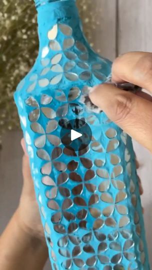 Waste mirror glass I make  mirror mosaic art bottle! | By Entertainment now | Facebook Lippan Art On Glass Bottle, Mosaic Wine Bottles, Mirror Mosaic Art, Art Bottle, Lippan Art, Mirror Mosaic, Mirror Art, Stone Work, Mirror Glass