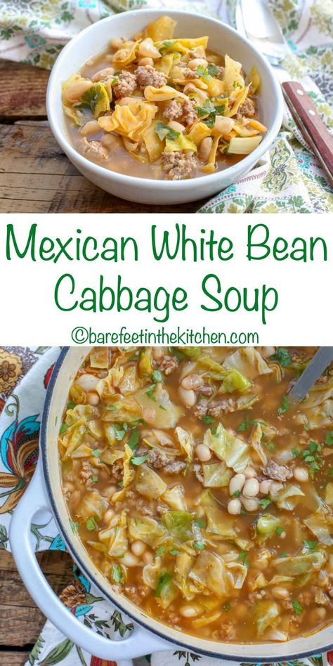 Bean Cabbage Soup, White Bean And Cabbage, Bean And Cabbage Soup, White Beans And Sausage, Mexican Cabbage, Cabbage Soup Crockpot, Soup With White Beans, Cabbage Soup Diet Plan, Cabbage Soup Diet Recipe