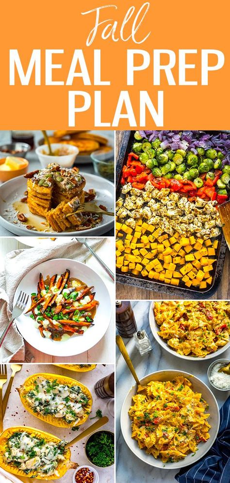 Try this Fall Meal Prep Plan - these comforting meals make the most of fall produce and are super quick to make thanks to ingredient prep! #fallrecipes #mealprep #mealplan Healthy Fall Recipes Meal Prep, Meal Prep Fall Recipes, Fall Food Prep, Healthy Fall Meal Prep Lunch, Fall Meal Prep Dinner, Fall Meal Prep Recipes, Fall High Protein Meal Prep, Easy Fall Meal Prep, Fall Meal Planning