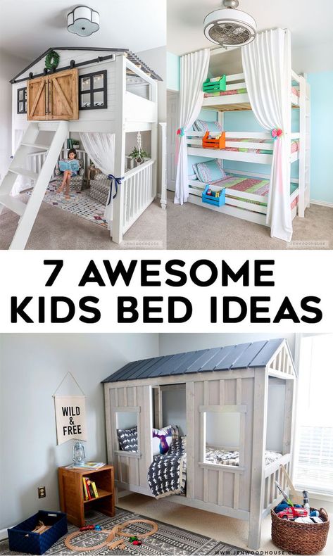 7 Awesome DIY Kids Bed Plans - Bunk Beds & Loft Beds | The House of Wood Unique Bunk Bed Ideas, Kids Bunk Bed Ideas, Toddler Bed Diy, Bunk Beds Loft, Unique Kids Beds, Diy Kids Bed, Diy Beds, Beds Loft, Toddler Loft Beds