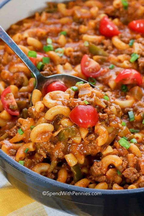 Beef Taco Pasta Skillet - Spend With Pennies Taco Pasta Skillet, Beef Taco Pasta, Easy Taco Pasta, Macaroni Casserole, Beef Casseroles, Burrito Casserole, Cheese Macaroni, Taco Seasoning Mix, Pasta Skillet