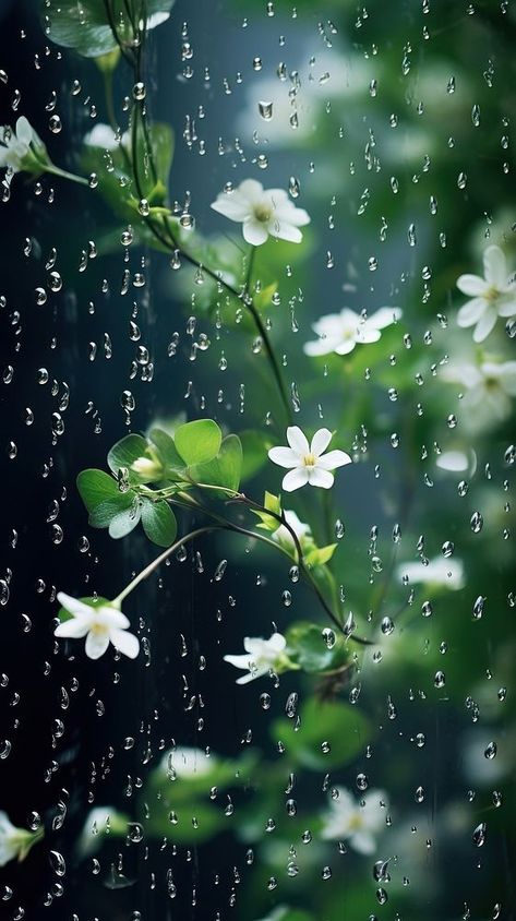 Jasmine rain outdoors blossom. AI generated Image by rawpixel. | premium image by rawpixel.com Rain Flower Wallpaper, Rain Images Beautiful, Rainy Flowers, Rainy Day Wallpaper, Nature Core, Flower Rain, Birds Pet, Rain Wallpaper, Rainy Wallpaper