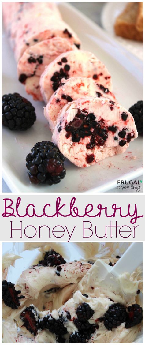 Homemade Blackberry Honey Butter – Easy to Freeze, 3 Ingredients. This makes a yummy breakfast spread for bagels lor bread. Recipe on Frugal Coupon Living. Blackberry Honey, Flavored Butter Recipes, Butter Recipes Homemade, Honey Butter Recipe, Blackberry Recipes, Flavored Butter, Homemade Butter, Honey Butter, Butter Recipe