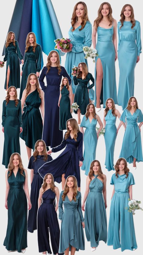 Silk Bridesmaids Dresses, Silk Bridesmaid Dresses, Dark Teal Green, Bridesmaids Dresses, Dark Teal, Blue Silk, Teal Green, Dusty Blue, Aqua Blue