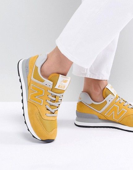 The grown-up guide to sneakers — That’s Not My Age Yellow Footwear, New Balance Trainers, Tennis Shoes Outfit, Trending Womens Shoes, Sneakers Fashion Outfits, Suede Trainers, New Balance 574, New Balance Sneakers, Womens Shoes High Heels