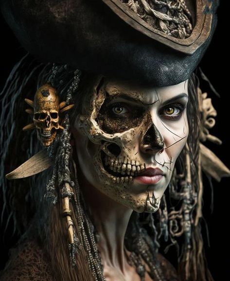 Skull Reference, Pirate Tattoo, Pirate Halloween, Pirate Art, Portrait Photography Women, Wallpaper Dark, Pirate Woman, Pirate Skull, Gothic Art