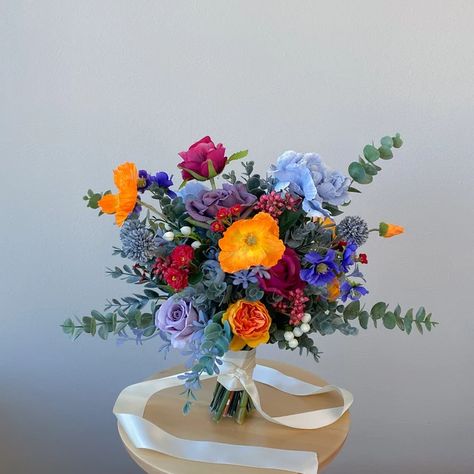 FYNWFlowerStudioUK - Etsy Blue And Orange Flower Arrangements, Hoco Ideas, Silk Flower Bouquet, Silk Flower Bouquets, Boda Mexicana, Boquette Flowers, Hand Bouquet, Engagement Inspo, Flower Therapy