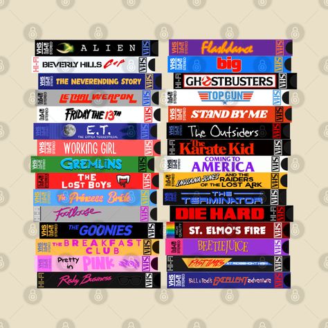 Check out this awesome 'Retro+80s+Movies+VHS+Stacks' design on @TeePublic! Vhs Stack, Sala Retro, Vhs Design, Bujo Themes, Pink Club, 90s Pop Culture, Risky Business, The Neverending Story, 80s Aesthetic