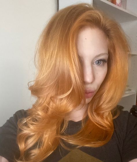 Golden Ginger Hair Color, Light Copper Golden Blonde Hair, Blorange Hair Copper, Wanda Hair, Orange Blonde Hair, Orange Creamsicle Hair, Strawberry Blonde Marigold, Vibrant Strawberry Blonde Hair, Golden Copper Hair