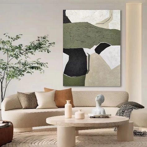 Painting Room Decor, Painting Black And White, White Abstract Painting, Painting Room, Green Painting, Wall Art Green, Wabi Sabi Wall Art, Green Paintings, Abstract Painting On Canvas