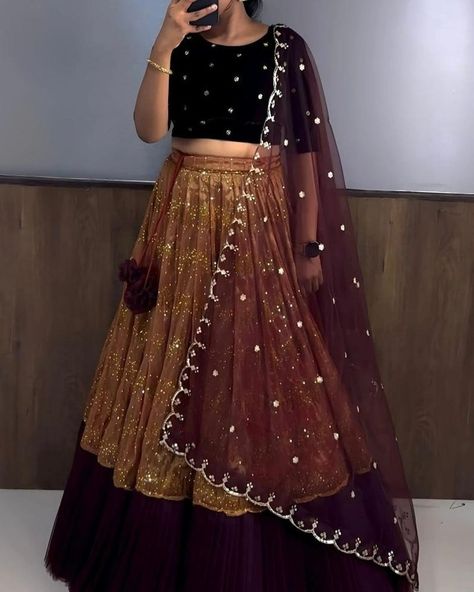 💗RS.1650+freeshipping/- 💗 9601606887 👈for Order and More Details WhatsApp 💃🏻 Unique Colour Combination fully Stitched Lehenga set💃🏻 👗 Lehenga Details👗 Fabric : Soft two tone Twill Gold net Work : Gold zari with embroidery sequence work Size : up to 44 Inner : Micro Lehenga type : Fully Stitched with attractive latkan Flair : 3 meter ✨ Blouse ✨ Fabric : Velvet with sequence butti Size : upto 42 ❗❗Extra Size available 100₹ extra charges❗ ❗ 👉🏻 Dupatta: Fabric: Butterfly Net with... Red And Black Lehenga, Lehenga Type, Orange Lehenga, Butterfly Net, Black Lehenga, Stitched Lehenga, Fabric Butterfly, Unique Color Combinations, Sequence Work