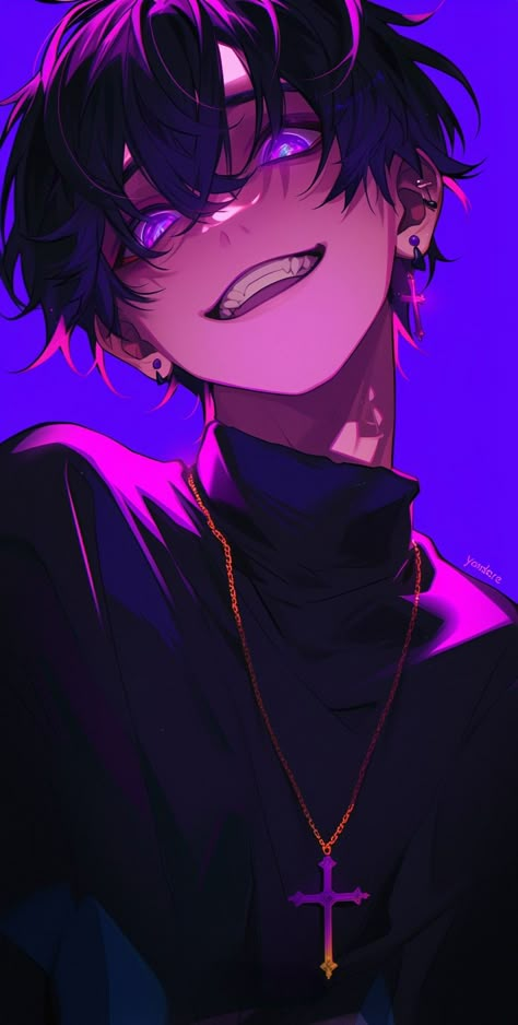 Violet Haired Anime Guy, Anime Guy Purple Eyes, Dark Purple Hair Anime Guy, Purple Hair Oc Male, Anime Guy Purple Hair, Crazy Anime Boy, Anime Boy Purple Hair, Purple Hair Oc, Black Hair Purple Eyes