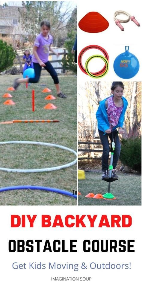 Make Your Own Backyard Obstacle Course for Your Kids -- It Gets Kids Outside and Active Toddler Obstacle Course Outdoor, Diy Ninja Warrior Course, Diy Obstacle Course For Kids, Backyard Obstacle Course For Kids, Backyard Ninja Course, Diy Obstacle Course, Obstacle Course Ideas For Kids, Family Olympics, Obstacle Course For Kids