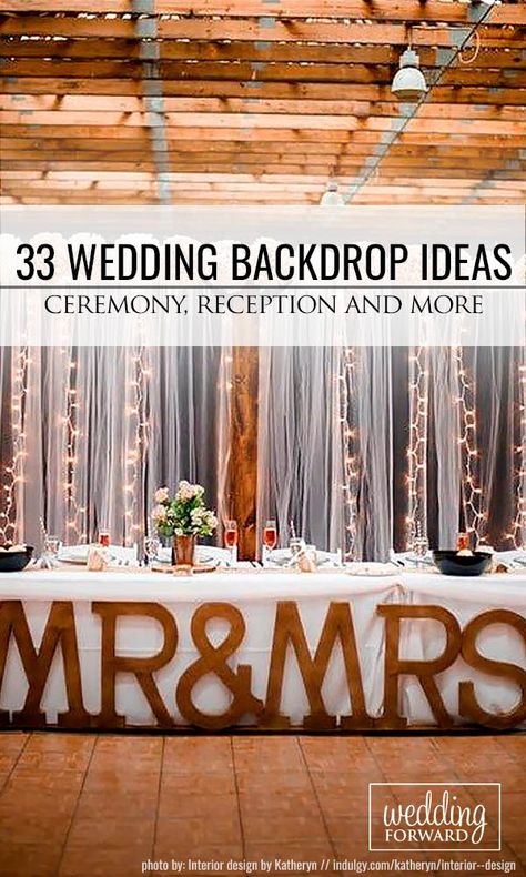 33 Wedding Backdrop Ideas For Ceremony, Reception and More ❤ Browse our wedding backdrop ideas gallery, find for yourself perfect paper or floral ideas with different colors and textures. See more: http://www.weddingforward.com/wedding-backdrop-ideas/ #wedding #decoration Inexpensive Wedding Backdrop Ideas, Bridal Party Table Ideas Receptions Backdrops, Rustic Back Drop For Wedding, Large Backdrop Wedding, Backdrop For Wedding Cake Table, Diy Fabric Backdrop Wedding, Wedding Drapery Ideas Backdrops, Backdrop For Wedding Head Table, Rustic Wedding Ideas For Reception Ceremony Backdrop