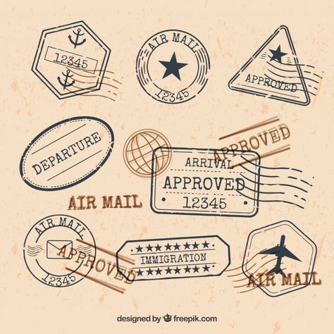 Green Logo Design, Postage Stamp Design, Travel Stamp, Passport Stamps, Mail Stamp, Stamps Collection, Retro Vector, Hand Drawn Lettering, Letter Stamps