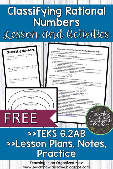 A set of free lessons for teaching classifying rational numbers. Students will connect what they already know to this new skill of classifying rational numbers. This includes an editable lesson plan plus activities to teach . Rational Numbers Activities, Number Line Activities, Free Math Resources, Math Lab, Middle School Math Classroom, Natural Number, Rational Numbers, Absolute Value, 8th Grade Math