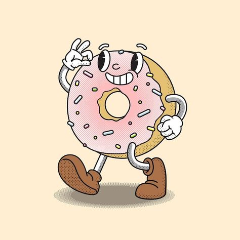 Retro Cartoon Style, Donut Drawing, Donut Cartoon, Donut Art, Donut Vector, Vintage Cartoons, Graffiti Style Art, Retro Cartoon, Retro Cartoons