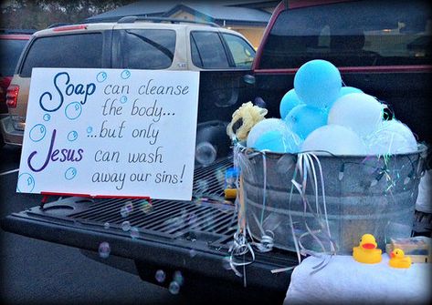 2014 trunk or treat | Bubble Machine was a hit with the kids… | pambrady | Flickr Trunker Treat Ideas, Church Trunk, Halloween Car Decorations, Car Decorating, Trunk Ideas, Fall Festival Games, Bubble Birthday Parties, Trunk Or Treat Ideas, Christian Halloween