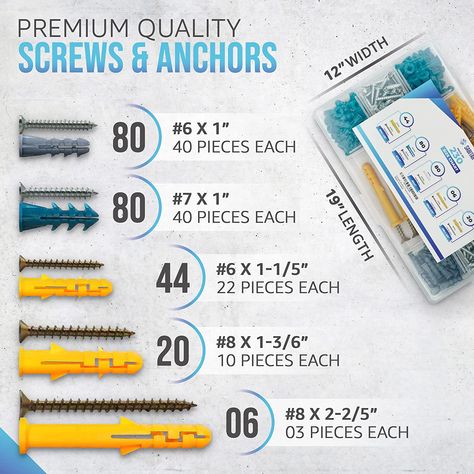 Sabitar 230 Pcs Drywall Anchors and Screws Assorted Kit - Easy to Install Drywall Repair Kit Large Hole - Sturdy Wall Hanging Kits - Carbon Steel & Nylon Wall Anchors and Screws for Drywall: Amazon.com: Industrial & Scientific Drywall Anchor, Drywall Anchors, Drywall Repair, Curtain Rails, Wall Anchors, Drywall, Carbon Steel, Repair, Projects To Try