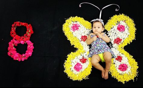 DIY 8th month baby photoshoot 8 Month Photoshoot Ideas At Home, Photoshoot With Flowers At Home, 8 Th Month Baby Photo Shoot, 8 Month Photoshoot, 8th Month Baby Photo Ideas, 8 Month Baby Photoshoot, Diy Baby Photoshoot, Baby Photoshoot At Home, Diy Wedding Crafts