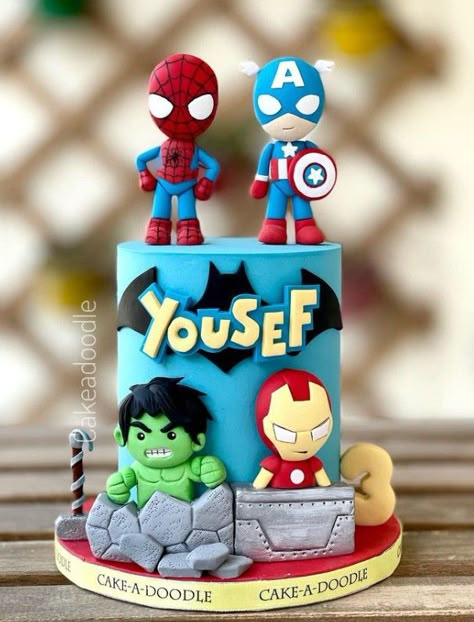 Super Hero Cakes For Boys, Hulk And Spiderman Cake, Marvel Cakes For Boys, Avenger Theme Cake, Superhero Cake For Boys, Birthday Cake Marvel, Avengers Cake Ideas, Marvel Theme Cake, Marvel Cake Ideas