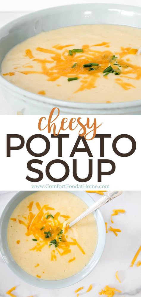 Cheesy potato soup is a creamy, comforting dish that's perfect for cold winter days. This simple soup recipe combines potatoes and cheddar cheese (along with other delicious ingredients) to create a tasty and hearty meal that can be made in under 45 minutes! So if you're looking for an easy weeknight dinner or lunch option - cheesy potato soup is the way to go! Cheesy Potato Soup Recipe, Cheesy Potato Soup Easy, Creamy Cheesy Potatoes, Cheesy Potato Soup, Simple Soup, Potato Soup Easy, Cheesy Potato, Food At Home, Hearty Meal