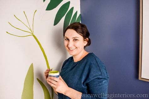 Mural Tutorial, Tile Stencils Diy, Wall Effects, Wall Mural Ideas, Botanical Mural, Botanical Wall Mural, Paint A Mural, Sharpie Paint Pens, Dark Blue Paint