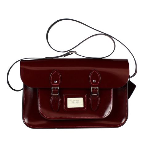 15-inch Classic Satchel made from Patent Oxblood Red Leather Red Messenger Bag, Vintage Leather Satchel, Red Satchel, Oxblood Leather, Oxblood Red, Apple White, Leather Artisan, Needful Things, Cambridge Satchel Company