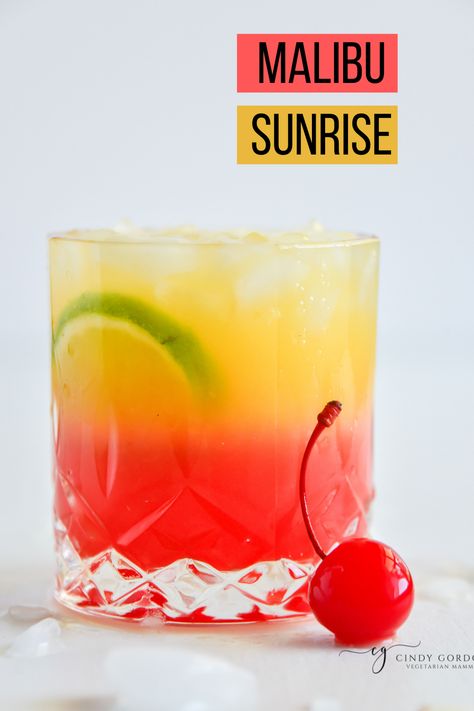 Sunrise Cocktail Drink Recipes, Sunny D Alcoholic Drinks, Malibu Sunrise Cocktail, Malibu Sunrise Recipe, Drinks With Malibu, Malibu Sunset Cocktail, Malibu Cocktail, Sunshine Cocktail, Light Summer Cocktails