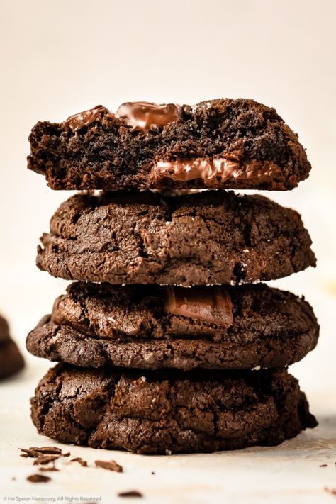 These Triple Chocolate Cookies have perfectly crisp edges, a soft and chewy interior and big pools of melty chocolate in every single bite! They're made with three (or four!) types of chocolate and plenty of dark brown sugar for an ultra-chocolatey, unapologetically rich and decadent cookie experience! This recipe is simple - requiring everyday ingredients and just 30 minutes of your time! They're over-the-top delicious and will give your favorite bakery cookie a run for its money! Double Chocolate Cookies Recipe, Triple Chocolate Cookies, Espresso Cookie, Big Pools, Dark Brown Sugar, Cookies Soft, Dark Chocolate Cookies, Double Chocolate Chip Cookies, Double Chocolate Cookies