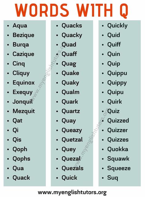 Words With Q: List of Common English Words with The Letter "Q" - My English Tutors Scrabble Tips, Q Words, Best Scrabble Words, Words With Q, Common English Words, Scrabble Words, Scrabble Game, Word Board, Words With Friends