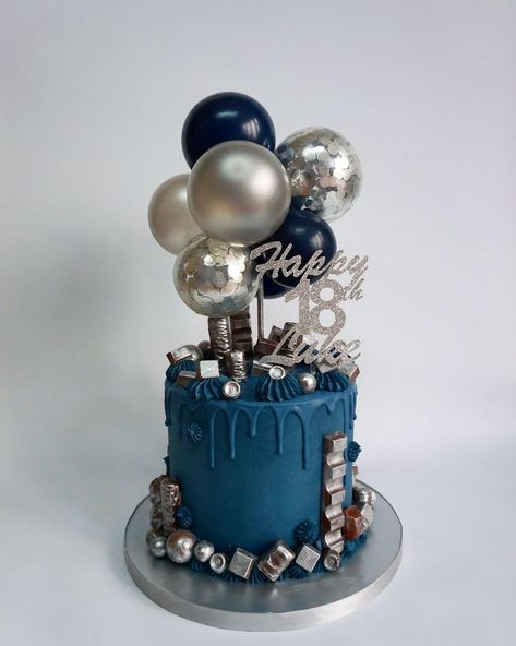 A Cake Occasion on Instagram: “Wishing Luke a very happy 18th birthday 💙 #18thbirthdaycake #bluecake #buttercreamcake #ballooncake #chocolatecake #chocloadedcake…” Men’s 18th Birthday Cake, 18th Birthday Boy Decorations, 21st Boy Birthday Cake, Cakes For 18th Birthday Boys, Male 18th Birthday Cake Ideas, 18th Birthday Cake For Guys Men, 18th Birthday Boy Cake, Birthday Cake For 18th Birthday Boy, Blue And Silver Birthday Cake For Men