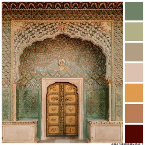 Sage + Bronze 🫶 Rose gate door at the City Palace Jaipur. ⁠📷️: @giovannaphotography⁠ Rose Gate, Jaipur Palace, City Palace Jaipur, Gate Door, Door Colors, Green Gate, Color Story, Unique Doors, Door Color