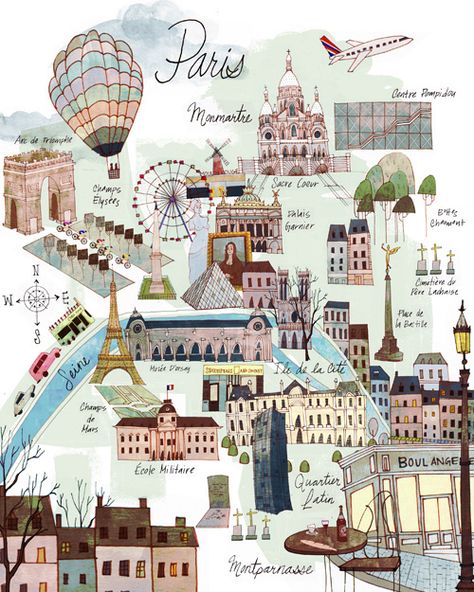 Paris Map by Josie Portillo, via Flickr Paris Illustration, Paris Map, I Love Paris, Paris Photo, Paris Love, Illustrated Map, Paris Travel, France Travel, Crete