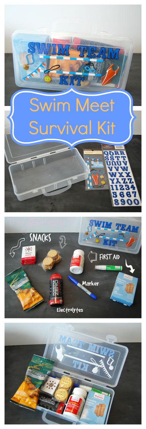 Got kids on sports teams? Make a Health & Wellness Kit to take along, just in case! Check these out for inspiration! | The TipToe Fairy #WellAtWalgreens  #shop Swim Team Mom, Swim Coach Gifts, Swim Team Gifts, Team Snacks, Diy Survival, Swimming Memes, Swimmer Problems, Wellness Kit, Buddy Gifts