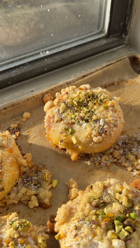 Pistachio Orange pastries on a brown parchment lined baking sheet. Pistachio Paste Desserts, Fall Pastry Recipes, Rustic Pastries, Orange Pastries, Summer Pastries, Pistachio Baking, Orange Pistachio Cookies, January Baking, Holiday Pastries