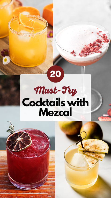 Mezcal Cocktails Mexican Party Cocktails, Mexican Inspired Cocktails, Drinks Made With Mezcal, Dry Curacao Cocktail, Mezcal Paloma Cocktail, Fall Mezcal Cocktails, Guava Mezcal Cocktails, Mezcal Drinks Cocktail Recipes, Mezcal Winter Cocktail