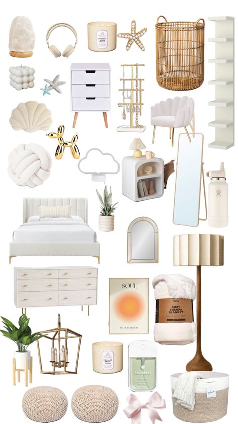 Cute Room Ideas Vanity, Beach’s Room Aesthetic, Trendy Room Decor Ideas, Super Small Bedroom Ideas Cozy, Affordable Bedroom Ideas Budget, White And Gold Coastal Bedroom, Room Inspo Mid Century Modern, Aesthetic Small Room Design Ideas, Bedroom Self Design